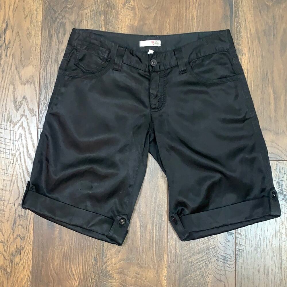 Joie Black Satin Bermuda Cuffed Hem Shorts